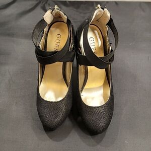 GUESS SHIMMER GLITTER CRISS-CROS STRAPS HIGH HEEL STILETTO PUMP